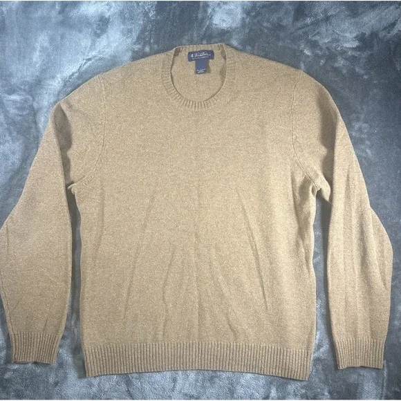 Vtg Brooks Brothers 100% Lambswool Sweater Men's LARGE Tan V-Neck USA Gorpcore - Picture 2 of 10